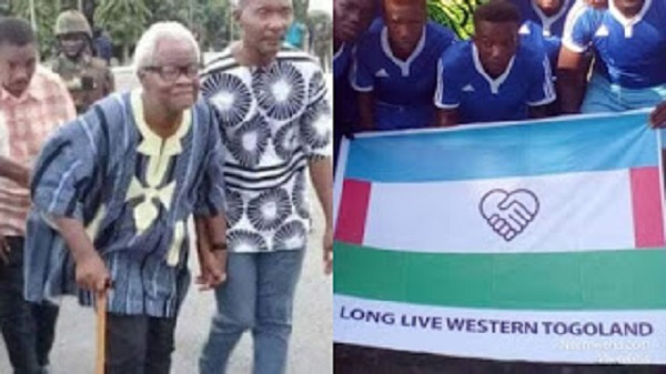 Leader of the Separatist movement, Charles Komi Kudzordzi (L) and the supposed flag of the group