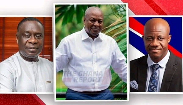 James Gyakye Quayson (left), John Mahama (middle), and Charles Opoku (right)