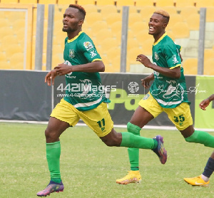 Issac Mintah celebrating his goal against Hearts of Oak