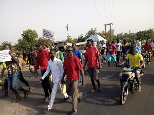 Protesters held placards during their demonstration