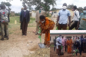 William Agyapong Quaittoo cuts sod for construction of classroom blocks to be funded by  GETFund