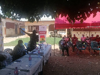 North Tongu District Police Commander A.S.P. Stanley Avorgbedor(R) addressing the youth