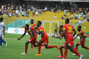 Hearts players celebrate the winning goal