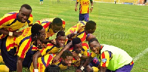 Jubilant Hearts of Oak players jubilating their victory over Kotoko last Sunday