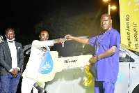 Kelvin Atsu Wilson receives keys from GM MTN MoMo, Eli Hini