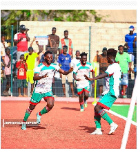 Karela United players celebrate after securing a win against Samartex FC