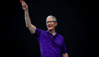 Apple boss Tim Cook pictured on-stage at WWDC 2024