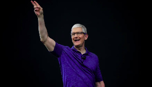 Apple boss Tim Cook pictured on-stage at WWDC 2024