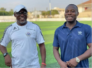 Accra Great Olympics coach Yaw Preko and his deputy, Godwin Attram