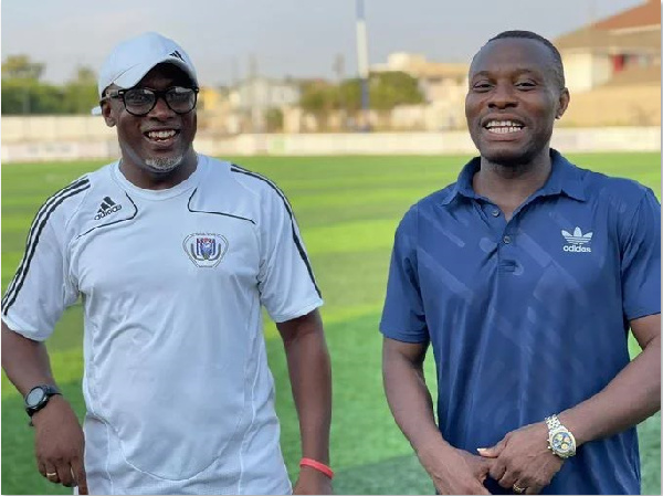 Accra Great Olympics coach Yaw Preko and his deputy, Godwin Attram