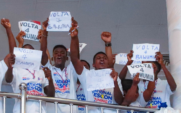 Supporters display the 'Volta 4 Bawumia' poster at the venue