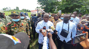 The Minister speaking to the media after the tour