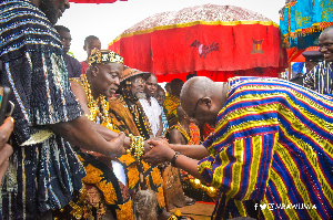 Dr Bawumia in a handshake with the chief of the land