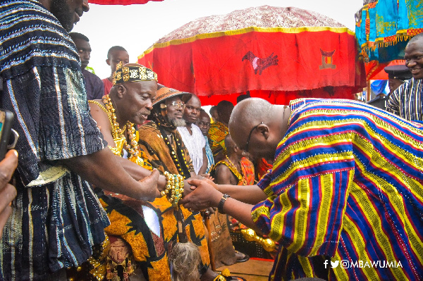 Dr Bawumia in a handshake with the chief of the land