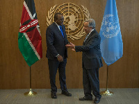 President Uhuru Kenyatta with UN Secretary General Antonio Guterres at the sidelines of the Assembly