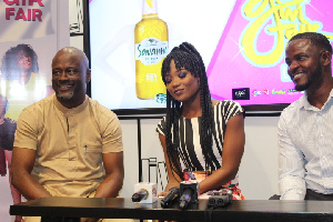 L-R: Kiki Banson, Efya and Jimmy (manager for Efya)