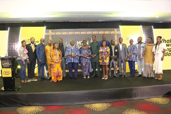 A group picture of the MTN CEO with jury and award winners after the event