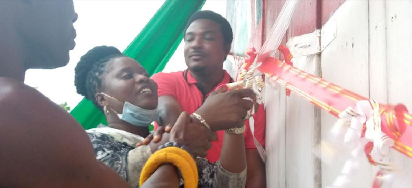 NDC Parliamentary Candidate for Jomoro Constituency, Dorcas Affo-Toffey unveiling the office complex