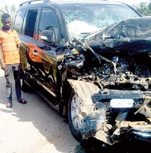 The accident car of George Andah mangled