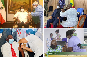 Collage of African leaders receiving coronavirus jabs