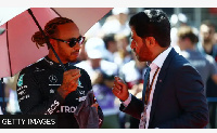 FIA  president Mohammed Ben Sulayem (right, with Lewis Hamilton) pictured at the 2022 Azerbaijan