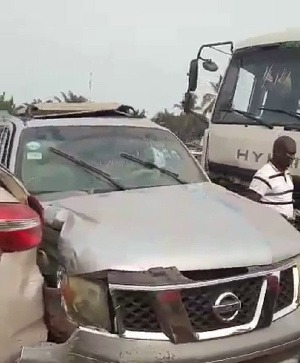 Some of the vehicles involved in the chain accident