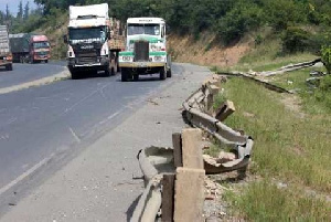 Damaged guardrails on the Aburi-Peduase road