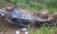 The mangled car after the accident