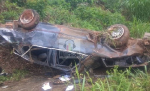 The mangled car after the accident