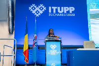 Ursula Owusu-Ekuful, Minister for Communications and Digitalisation delivering her statement