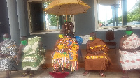 Daasebre Dr. Diawuo II seated in the middle with the Berekum Traditional Council