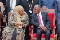 President Samia Suluhu Hassan with her predecessor John Magufuli