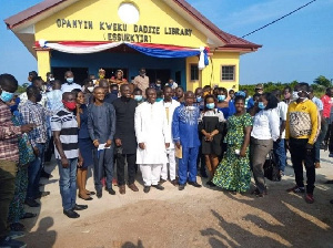 Mr. Afenyo-Markin commissioning a library at Effutu Essuekyir in the Effutu Municipality