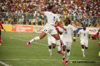 Antoine Semenyo celebrates scoring for the Black Stars