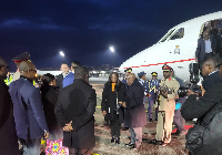 President Akufo-Addo is met by Ambassador Gina Blay on arrival in Munich