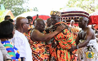 President Nana Addo Dankwa Akufo-Addo in an embrace with Okyehene Amoatia Ofori Panin