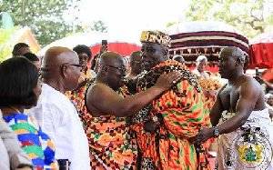 President Nana Addo Dankwa Akufo-Addo in an embrace with Okyehene Amoatia Ofori Panin