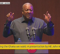 John Dramani Mahama speaking at the UPSA Auditorium on October 27