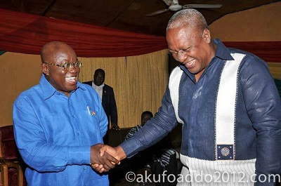 Nana Addo shakes hands with President Mahama