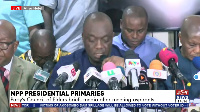 General Secretary of the NPP, Justin Frimpong Koduah addressing the press