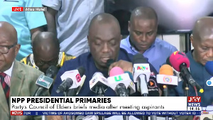 General Secretary of the NPP, Justin Frimpong Koduah addressing the press