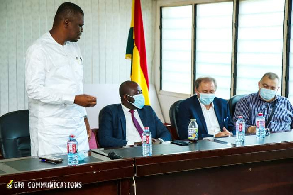 Sports Minister interacting with GFA officials and Milovan Rajeva