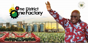 A banner of government's one-district-one-factory project