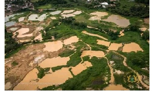 An aerial view of a galamsey site: File photo