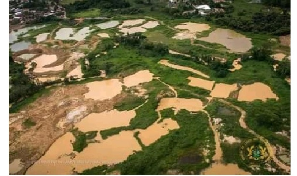 An aerial view of a galamsey site: File photo