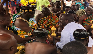 Isaac Asiamah, Youth and Sports Minister paying his respect to a chief