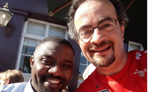 Former UK High Commissioner to Ghana Jon Benjamin and Ghanaian actor John Dumelo