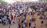 Thousands gather in and outside the stadium