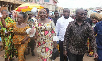 Lady Julia and Osei Assibey being welcomed to the Bantama market in Kumasi