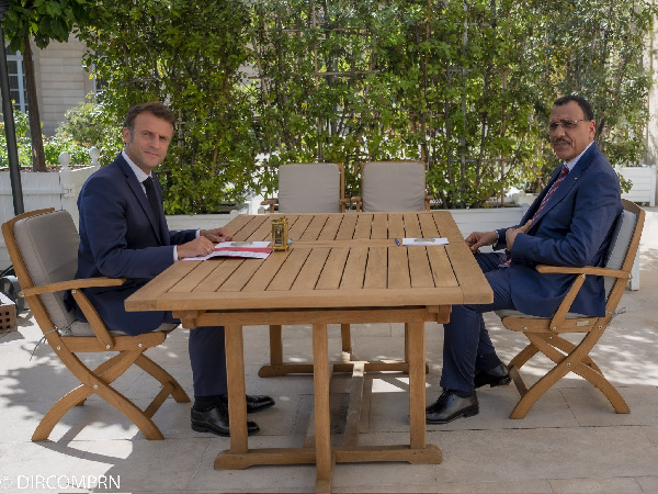 Emmanuel Macron with ousted Niger president Mohamed Bazoum in Paris